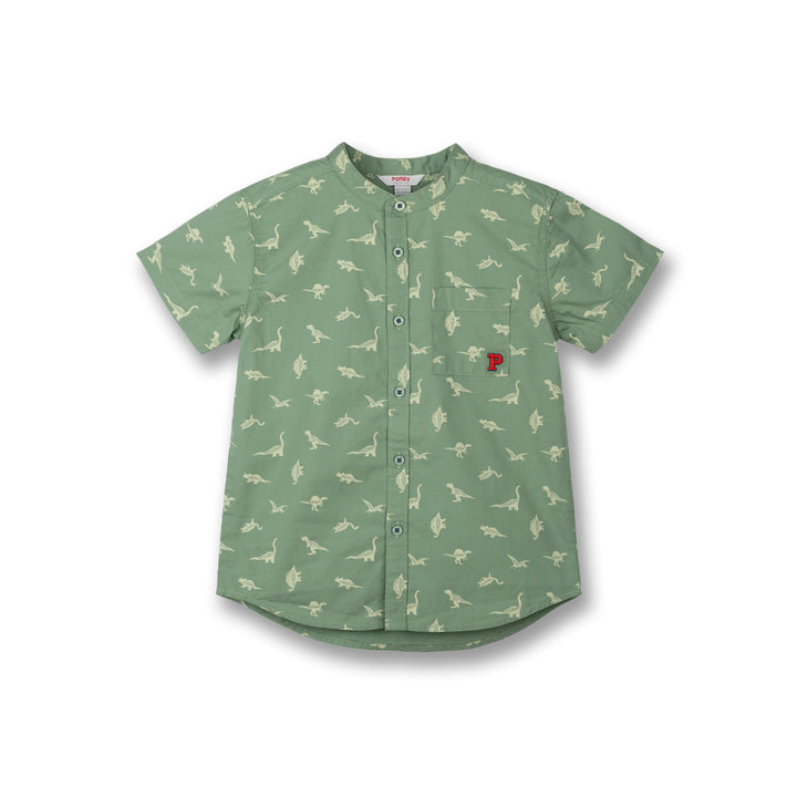 Poney Boys Green Dinosaur Short Sleeve Shirt