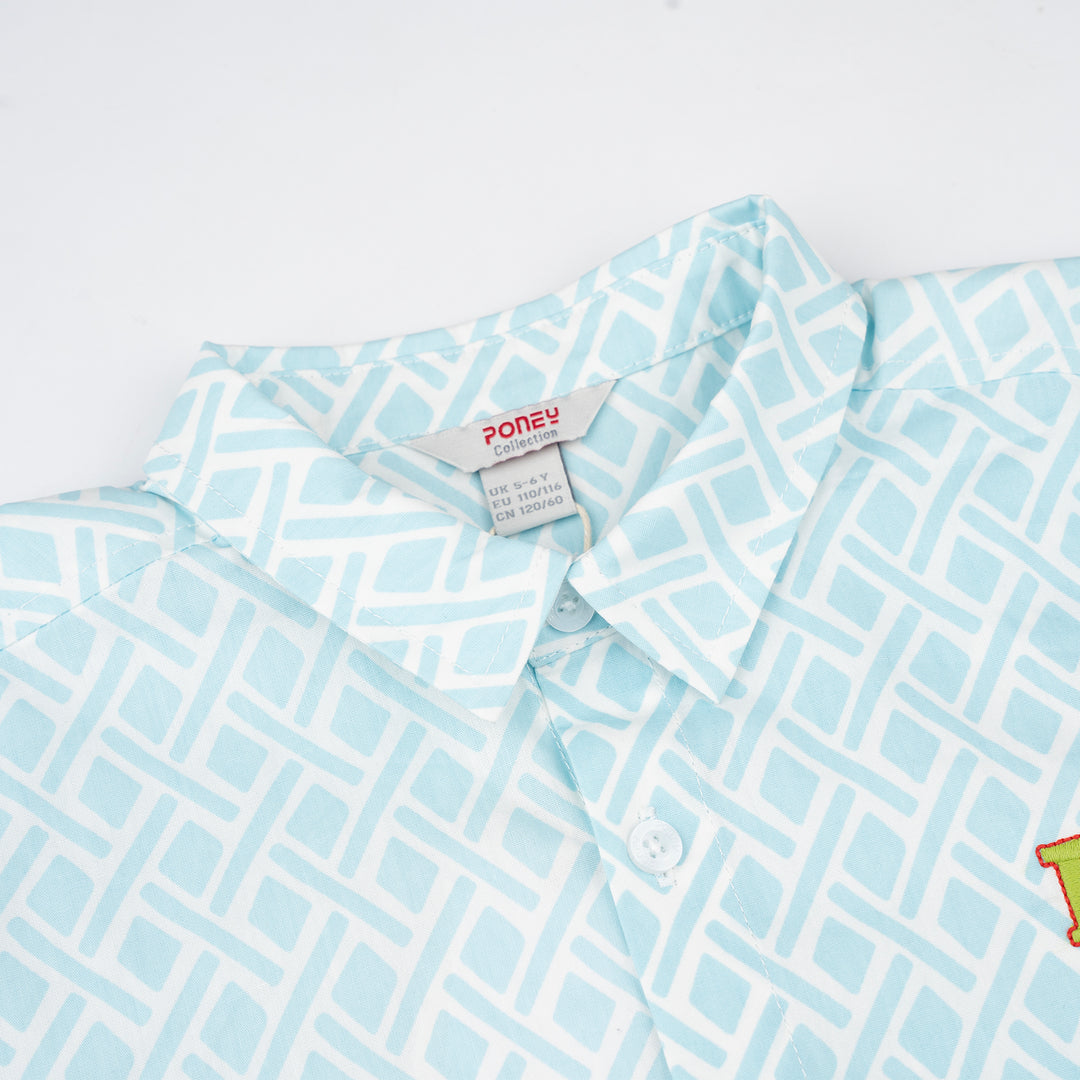 Poney Boys Blue Jacob Festive Picks Long Sleeve Shirt