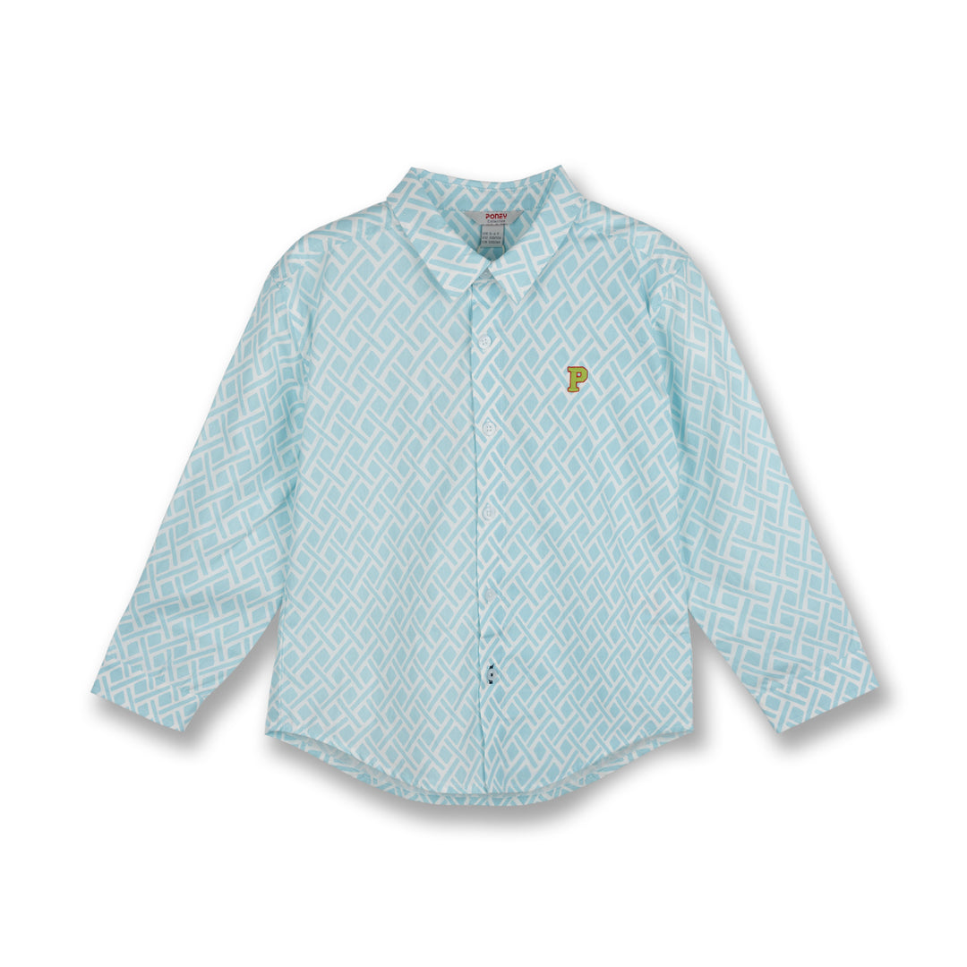 Poney Boys Blue Jacob Festive Picks Long Sleeve Shirt
