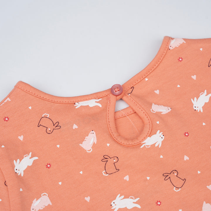 Poney Girls Orange Playful Bunnies Short Sleeve Tee