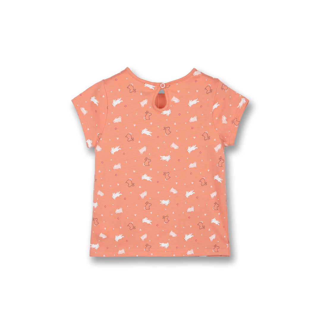 Poney Girls Orange Playful Bunnies Short Sleeve Tee