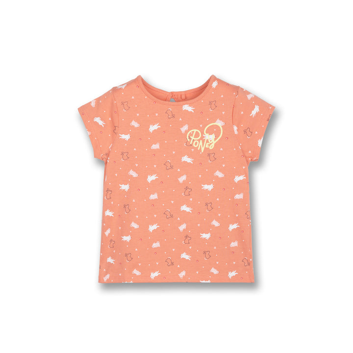 Poney Girls Orange Playful Bunnies Short Sleeve Tee