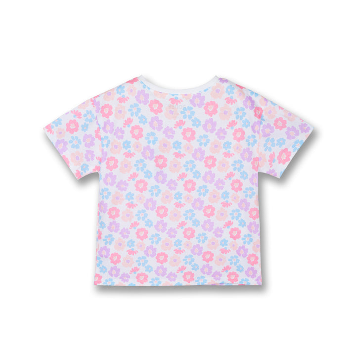 Poney Girls White Whimsical Flowers Short Sleeve Tee