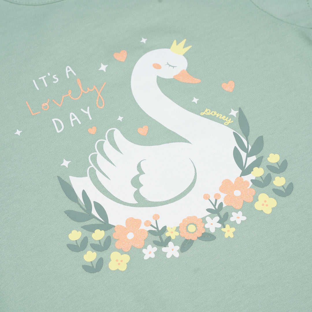 Poney Girls Green It's A Lovely Day Short Sleeve Tee