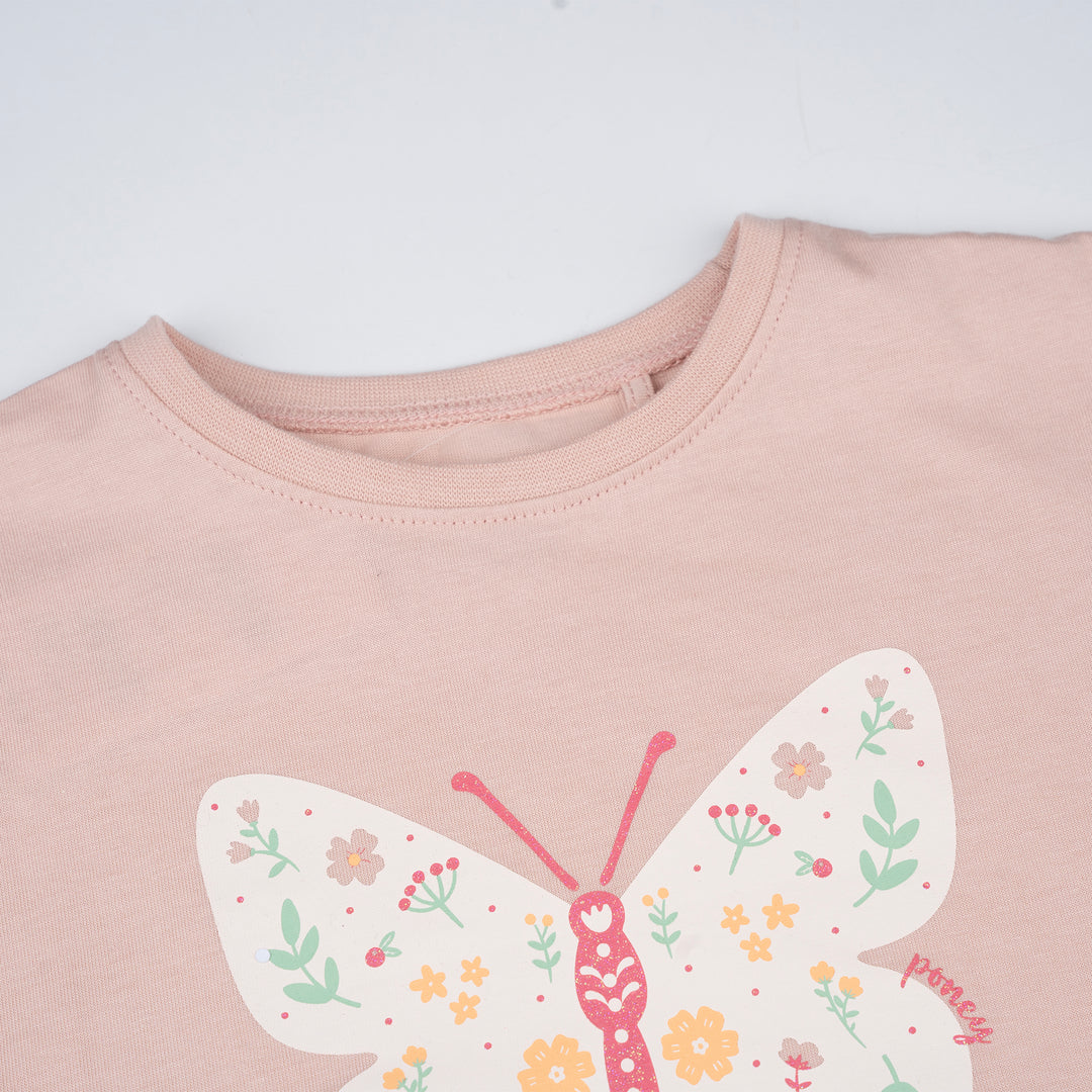 Poney Girls Dusty Pink Protect The Nature Short Sleeve Tee