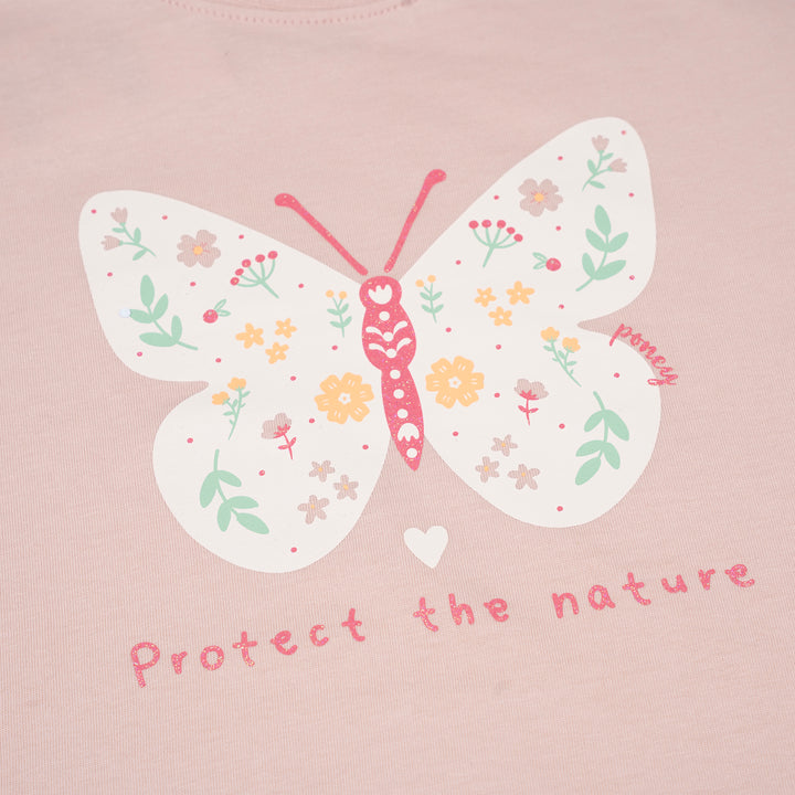 Poney Girls Dusty Pink Protect The Nature Short Sleeve Tee