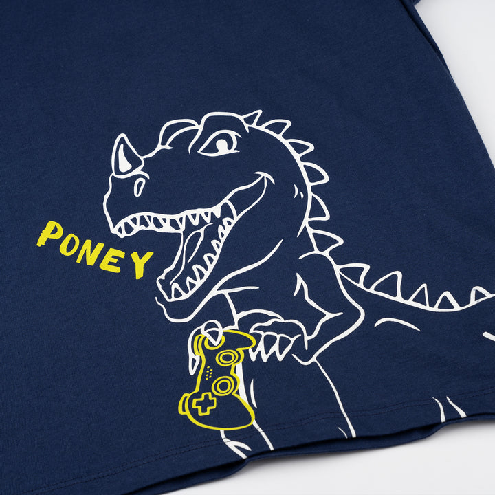Poney Boys Navy Gamer Dinosaur Short Sleeve Tee