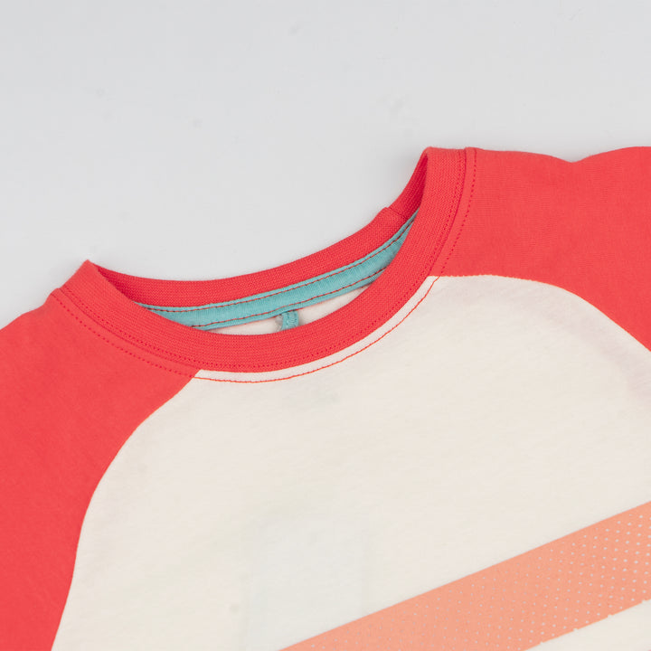 Poney Boys Cream Blazing Striped Raglan Short Sleeve Tee