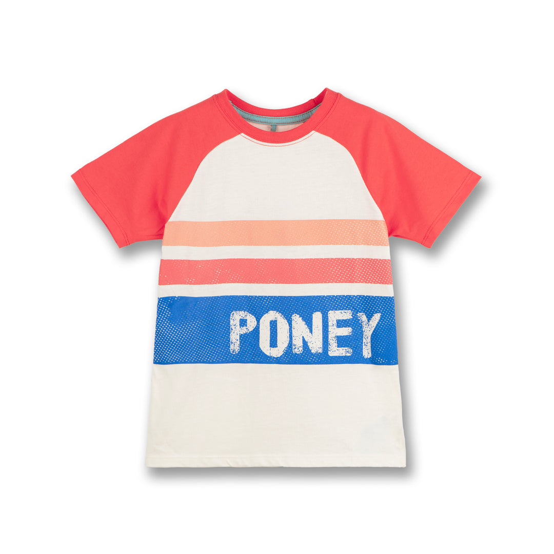 Poney Boys Cream Blazing Striped Raglan Short Sleeve Tee