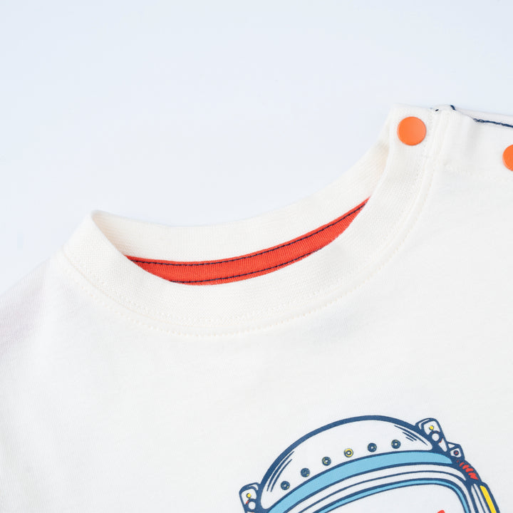 Poney Boys Cream Little Astronaut Short Sleeve Tee