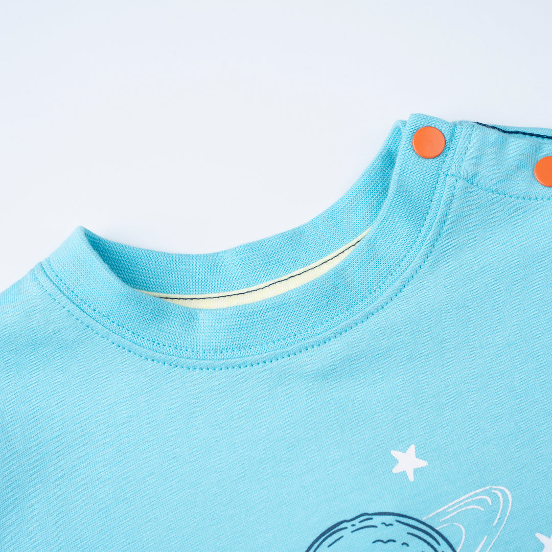 Poney Baby Boys Turquoise Space Enthusiast Short Sleeve Tee