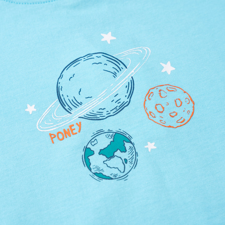 Poney Baby Boys Turquoise Space Enthusiast Short Sleeve Tee