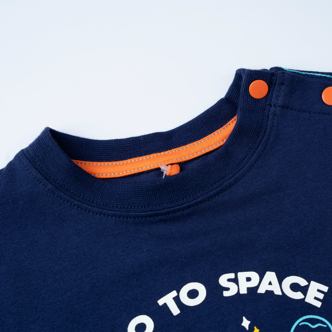 Poney Baby Boys Navy Let's Go To The Space! Short Sleeve Tee