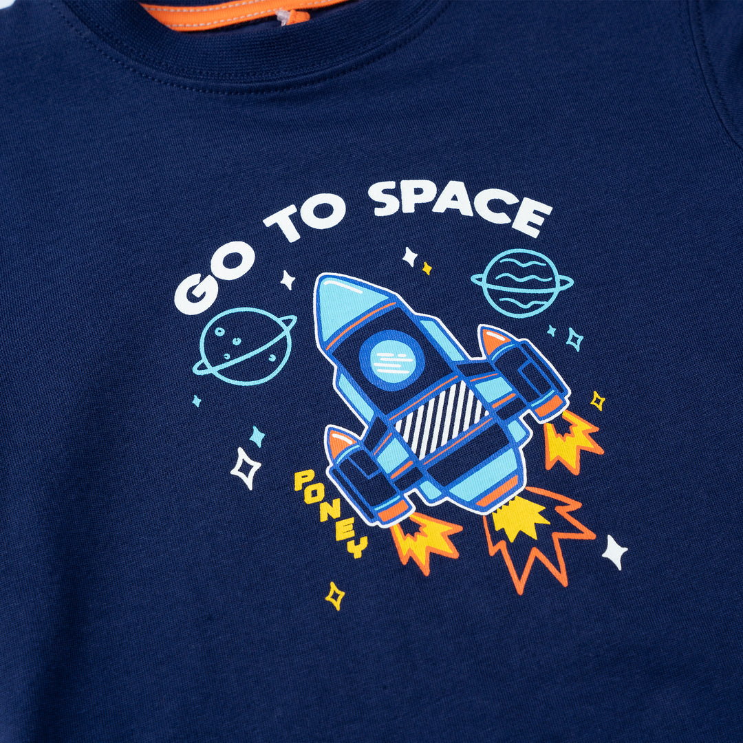 Poney Baby Boys Navy Let's Go To The Space! Short Sleeve Tee