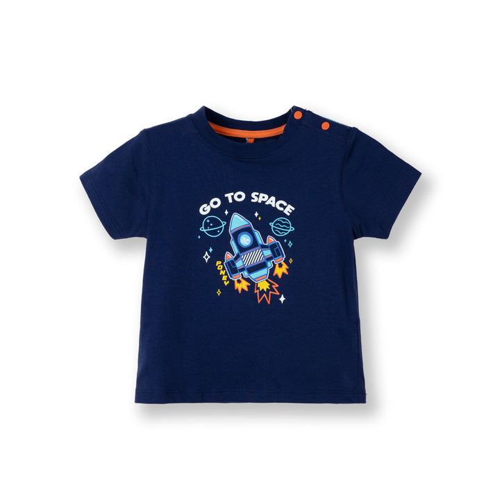 Poney Baby Boys Navy Let's Go To The Space! Short Sleeve Tee