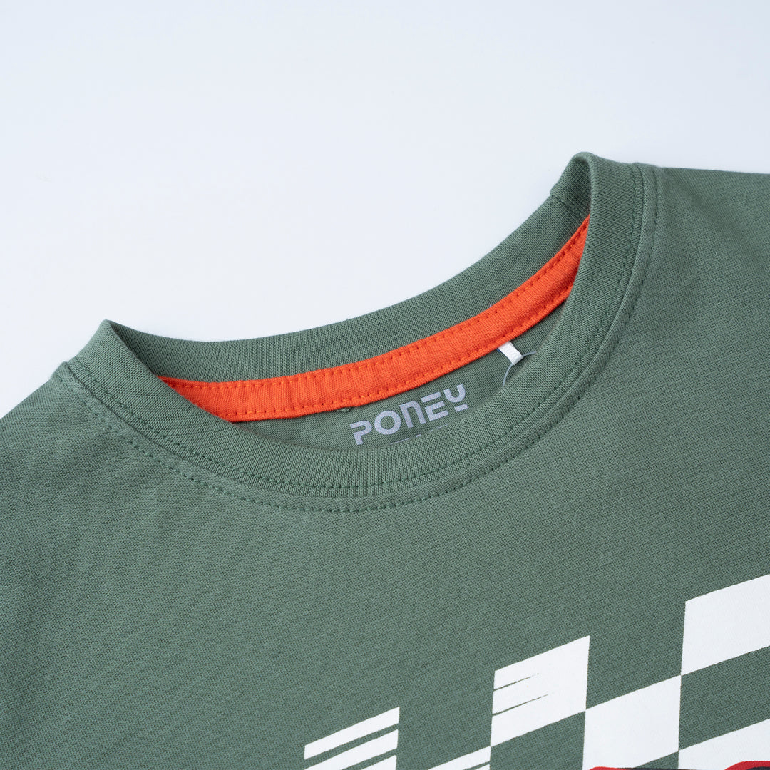 Poney Boys Green Poney’s Racing Car Short Sleeve Top