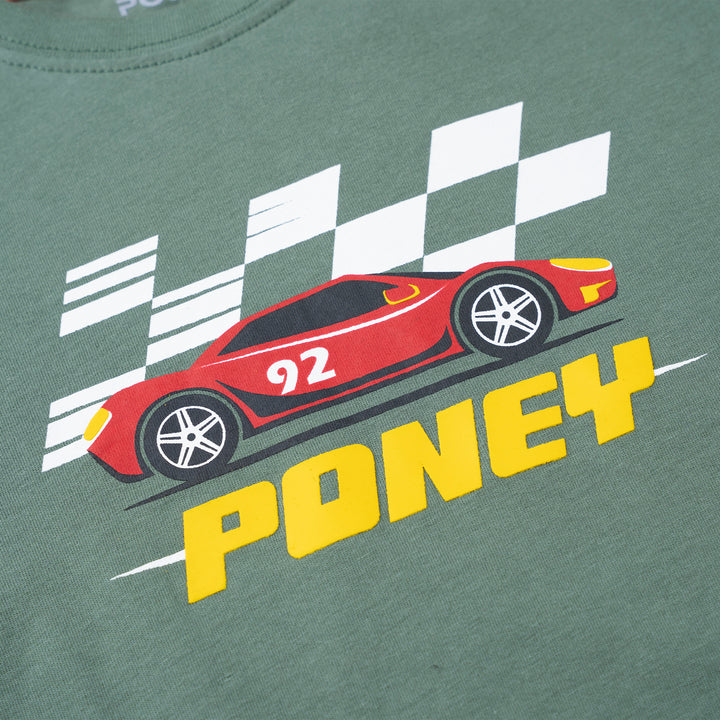 Poney Boys Green Poney’s Racing Car Short Sleeve Top