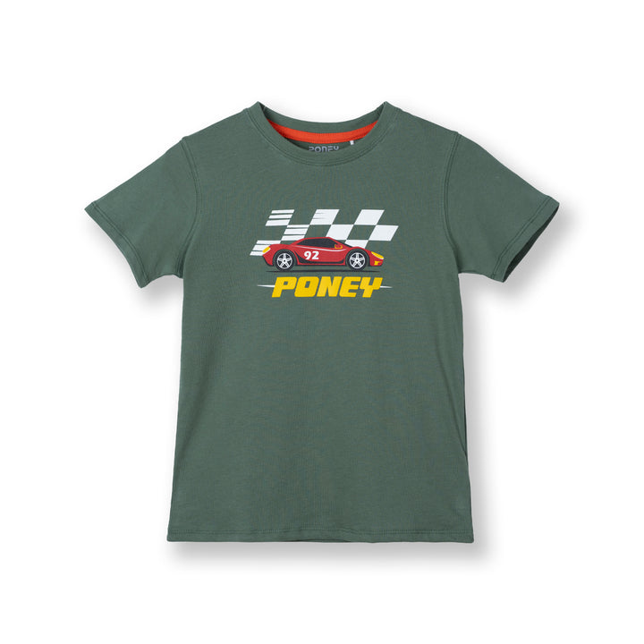 Poney Boys Green Poney’s Racing Car Short Sleeve Top