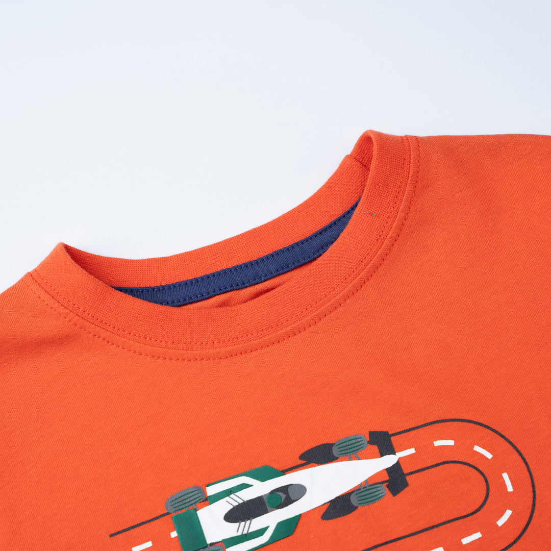 Poney Boys Orange Racing Car’s Track Short Sleeve Top