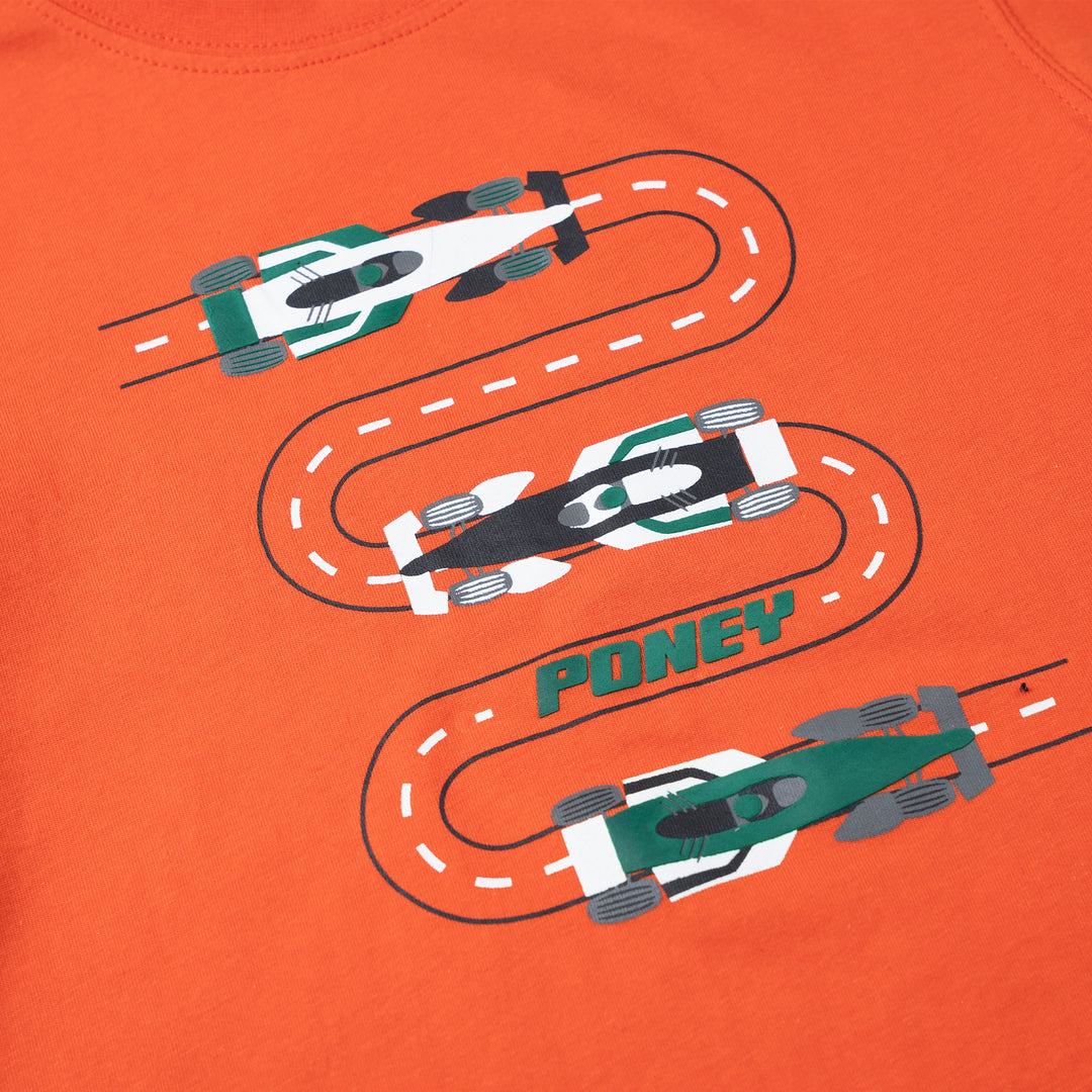 Poney Boys Orange Racing Car’s Track Short Sleeve Top