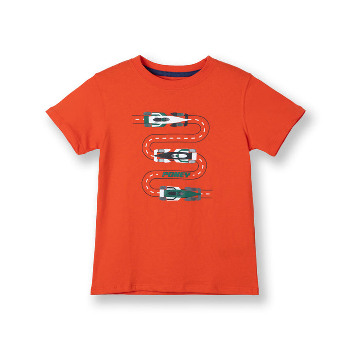 Poney Boys Orange Racing Car’s Track Short Sleeve Top