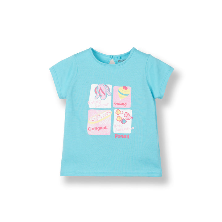 Poney Girls Turquoise Iconic Traditional Games Short Sleeve Tee