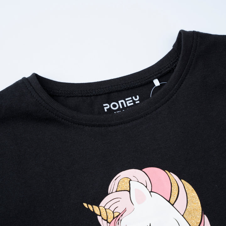 Poney Girls Grey Sparkling Unicorn Short Sleeve Top