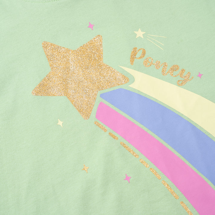 Poney Girls Green Shooting Star Short Sleeve Top