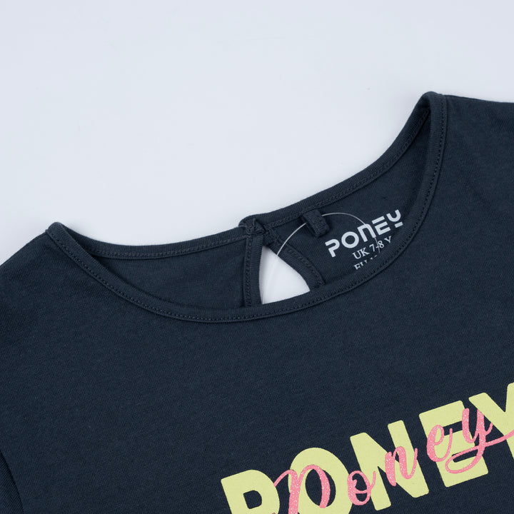 Poney Girls Dark Grey Poney Logo Long Sleeve Tee