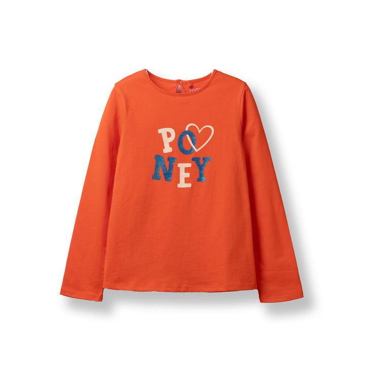 Poney Girls Orange Hearty Poney Long Sleeve Tee