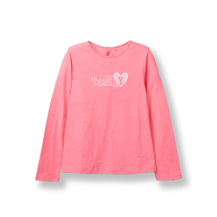 Poney Girls Pink Hearty Poney Long Sleeve Tee