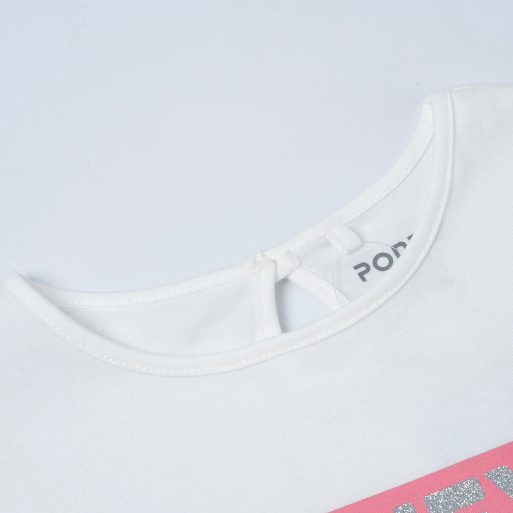 Poney Girls White Two Tone Poney Long Sleeve Tee