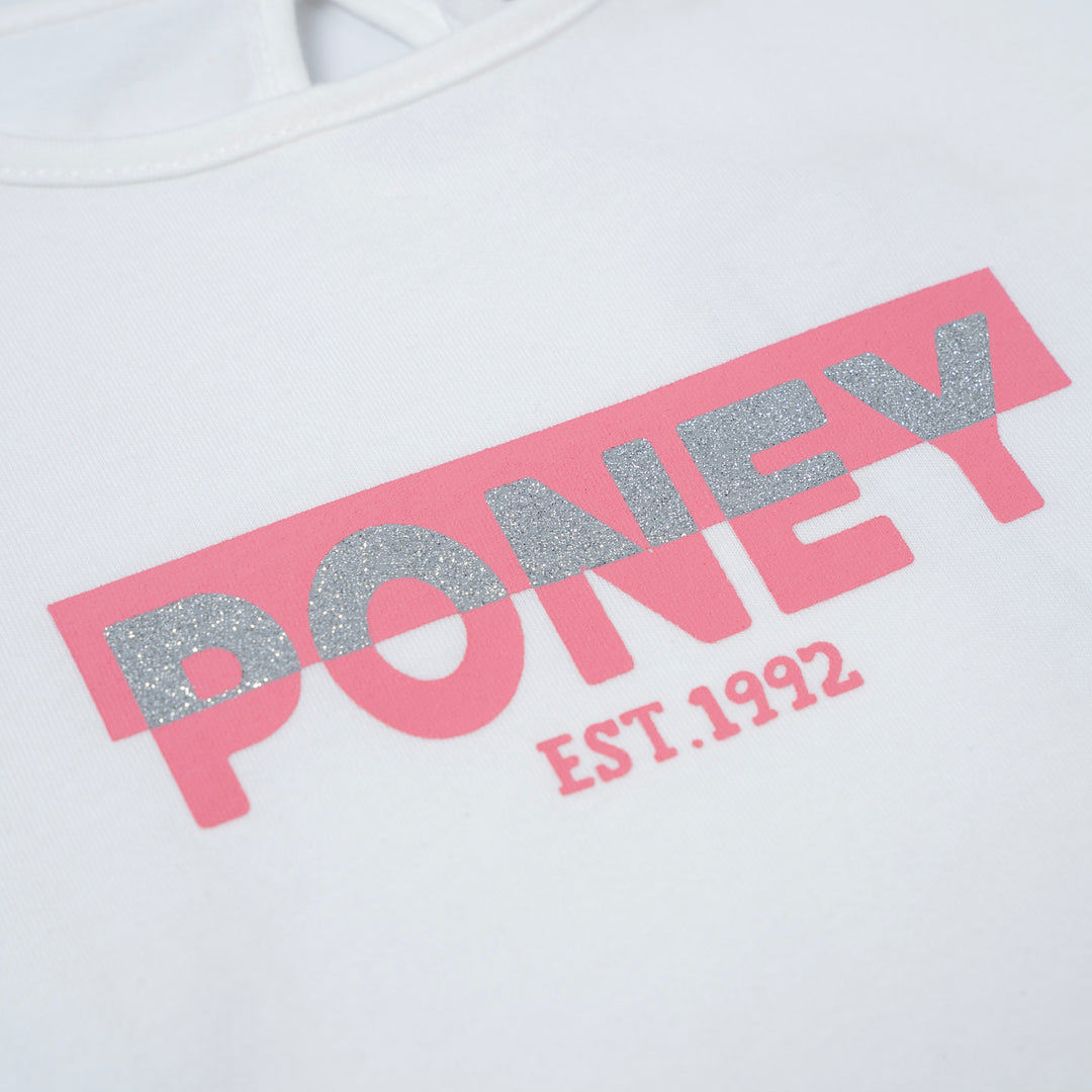 Poney Girls White Two Tone Poney Long Sleeve Tee