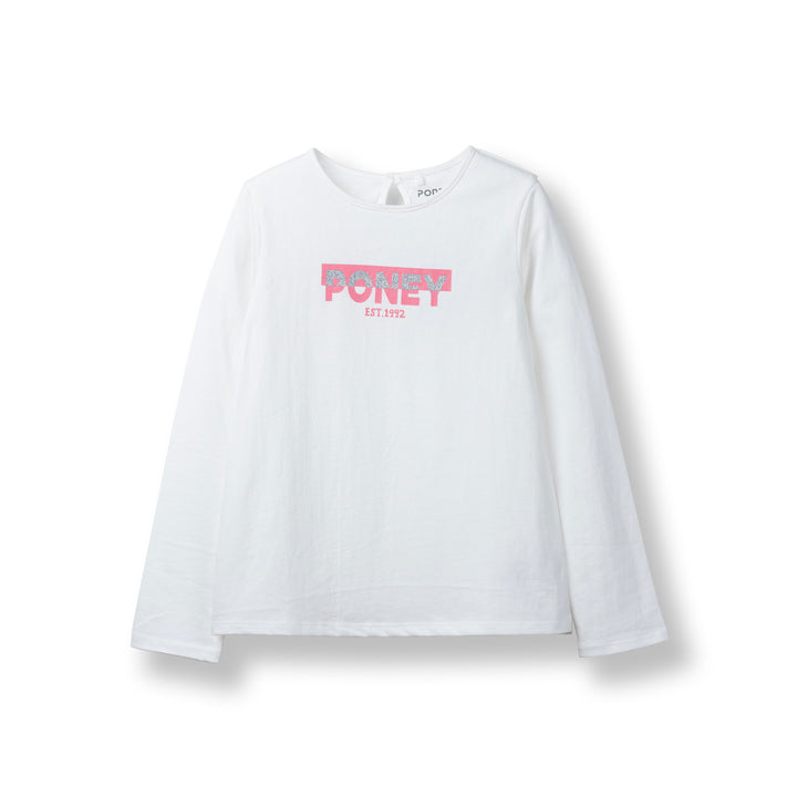 Poney Girls White Two Tone Poney Long Sleeve Tee