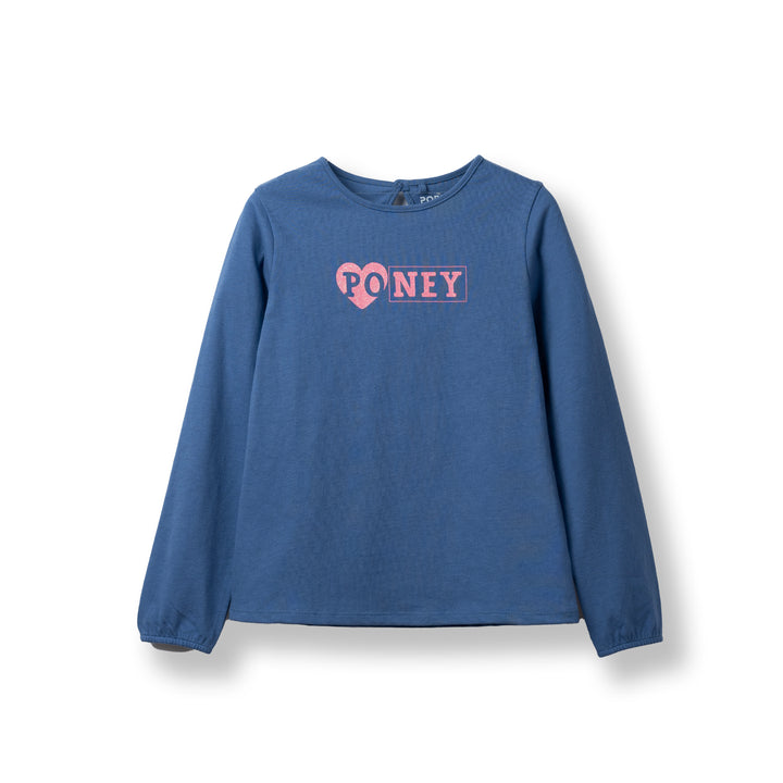 Poney Girls Blue Sparkly Poney Long Sleeve Tee