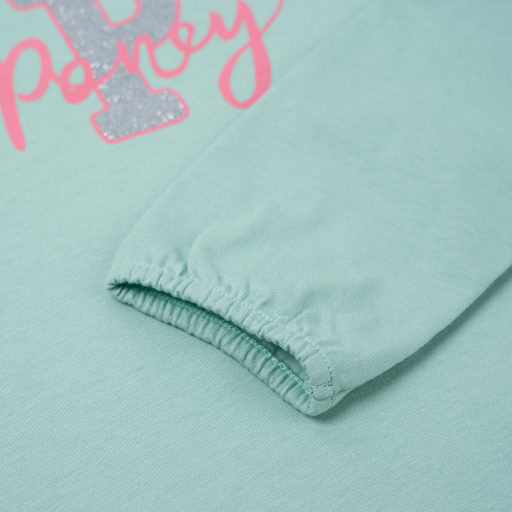 Poney Girls Light Green Sparkly Poney Long Sleeve Tee