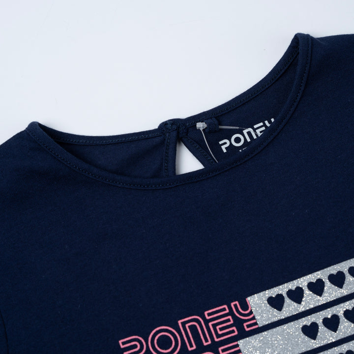 Poney Girls Blue Love Poney Long Sleeve Tee