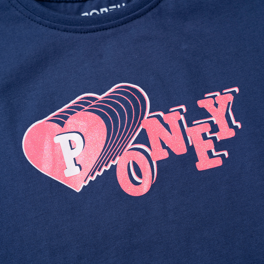 Poney Girls Navy Poney Logo Short Sleeve Top 2240297