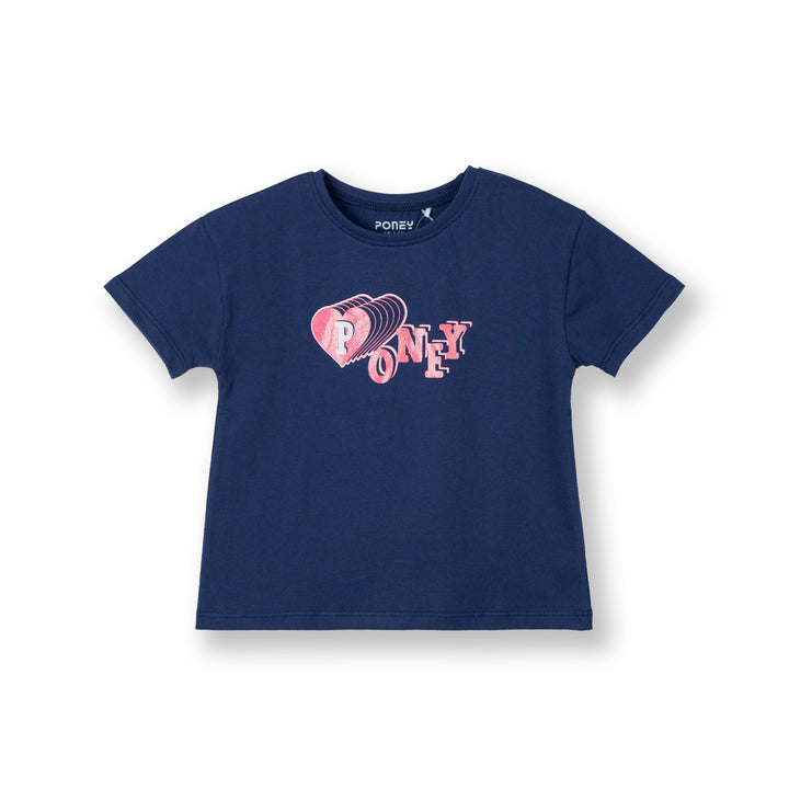 Poney Girls Navy Poney Logo Short Sleeve Top 2240297