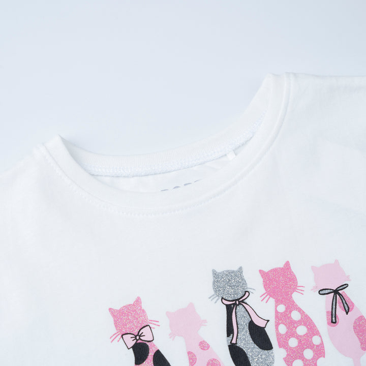 Poney Girls White Poney Cat Short Sleeve Top