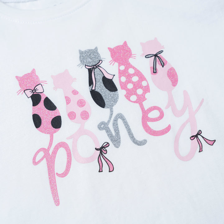 Poney Girls White Poney Cat Short Sleeve Top