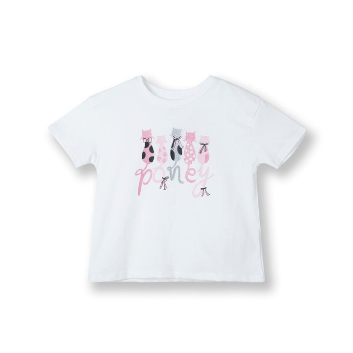 Poney Girls White Poney Cat Short Sleeve Top