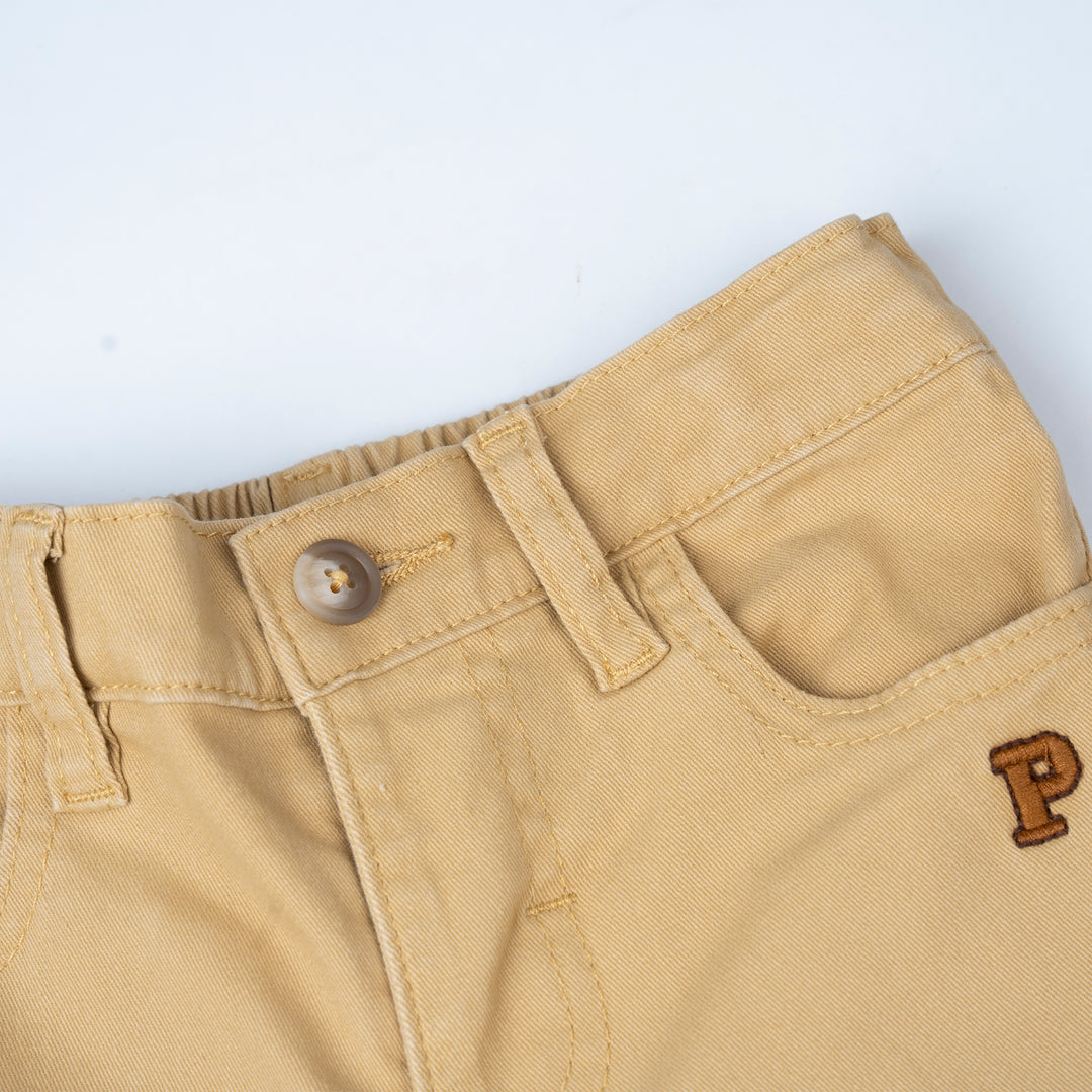 Khaki Zip-Up Twill Brush Long Pants