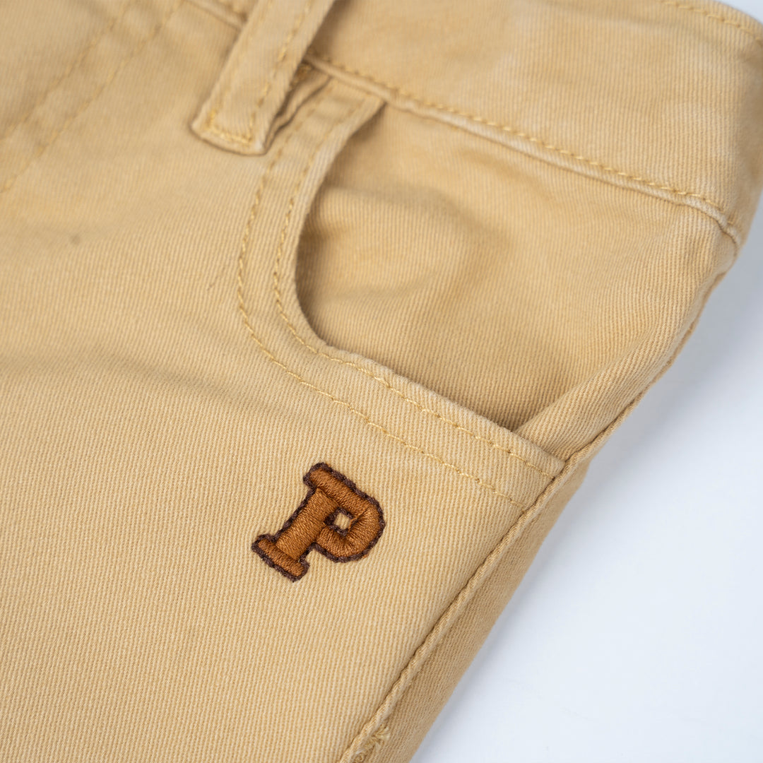 Khaki Zip-Up Twill Brush Long Pants