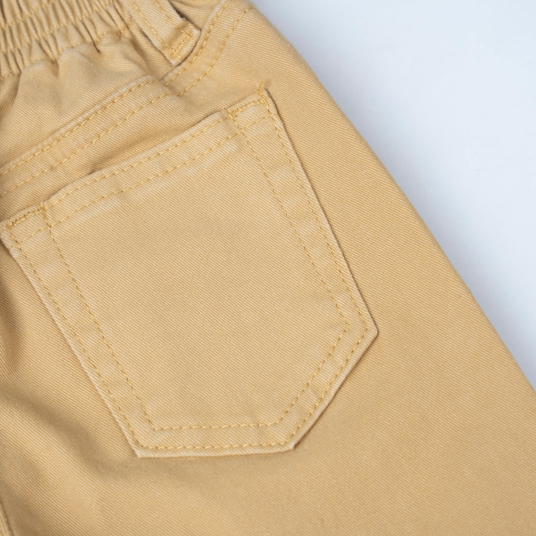 Khaki Zip-Up Twill Brush Long Pants