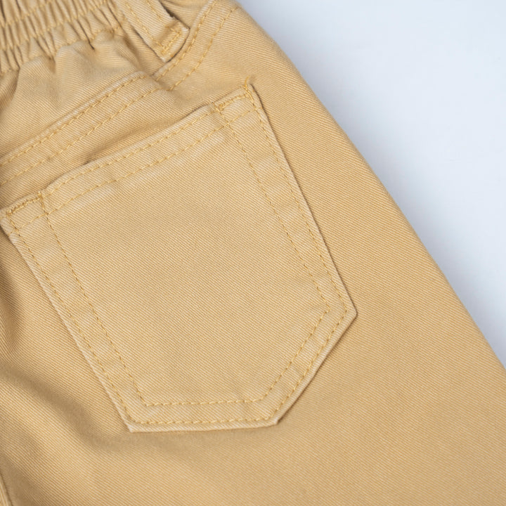 Khaki Zip-Up Twill Brush Long Pants