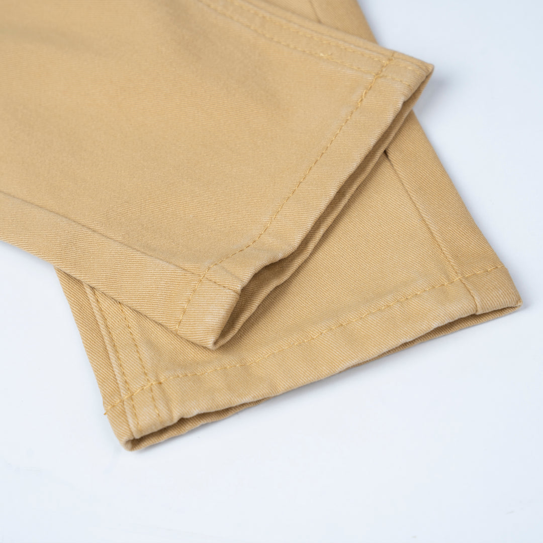 Khaki Zip-Up Twill Brush Long Pants