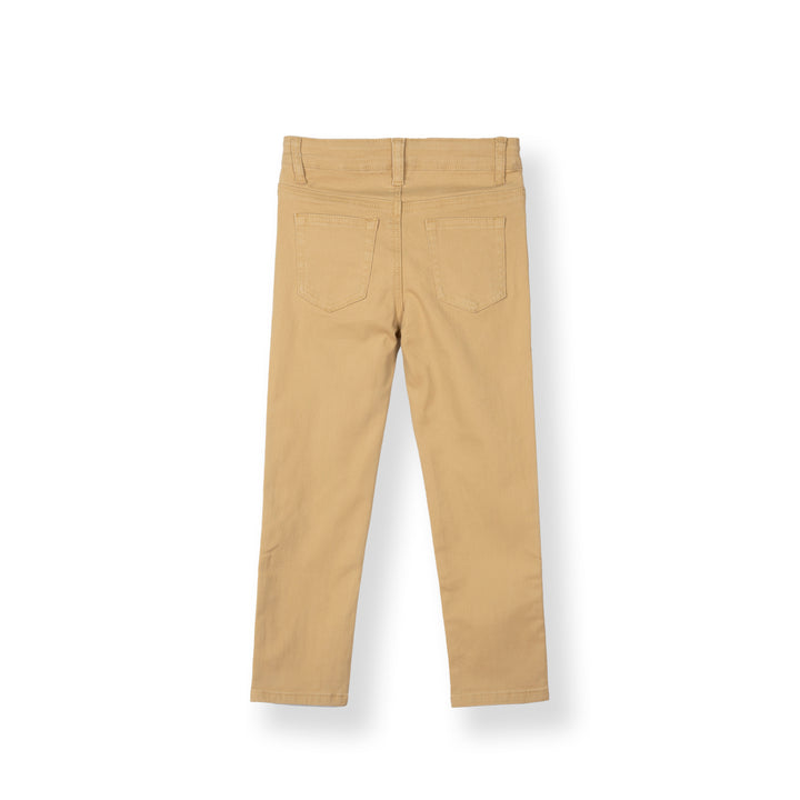 Khaki Zip-Up Twill Brush Long Pants