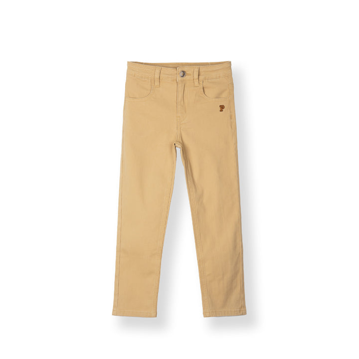 Khaki Zip-Up Twill Brush Long Pants