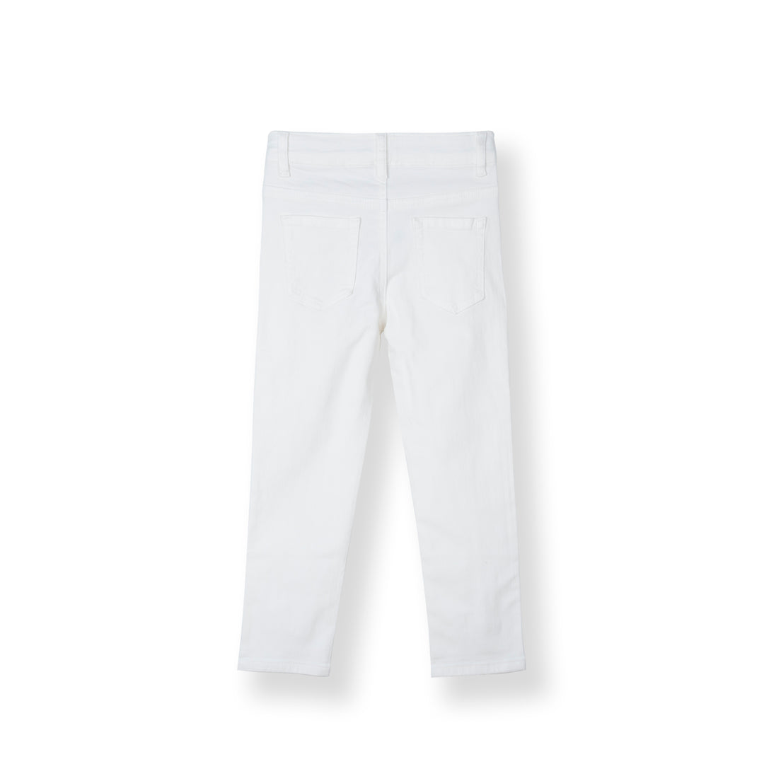 White Zip-Up Twill Brush Long Pants